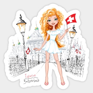 Cute fashionable girl in Lucerne Sticker